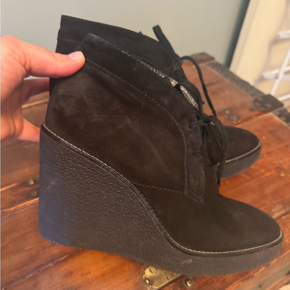 Aquatalia Black Suede Wedge Ankle Boots Size 9.5